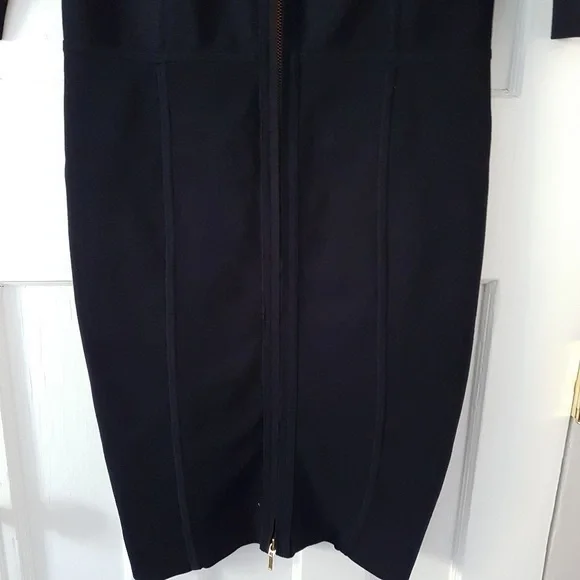 REISS Bodycon Boat Neck Knee Length Gold Detail Dress Dark Blue Sz M - Picture 8 of 15